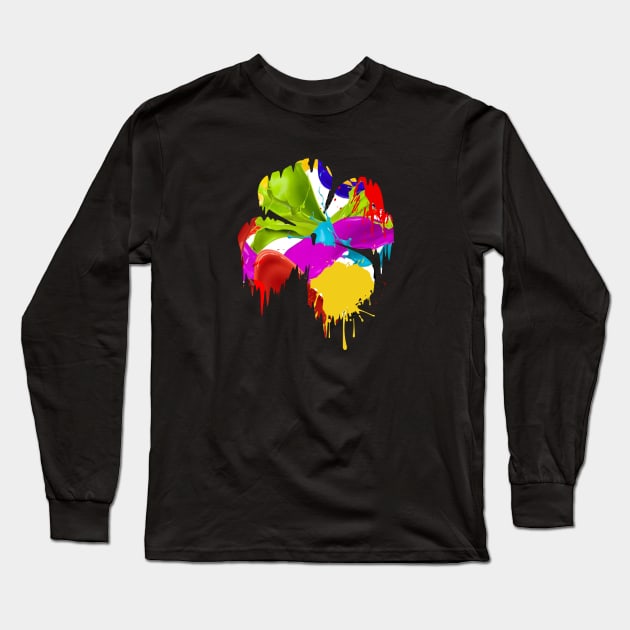 splashing melting Rainbow clover  leaf Long Sleeve T-Shirt by mouad13